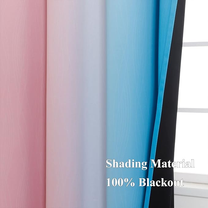 Estelar Textiler Pink and Blue Curtains 63 Inch Length 2 Panels, Ombre Total - Image 5
