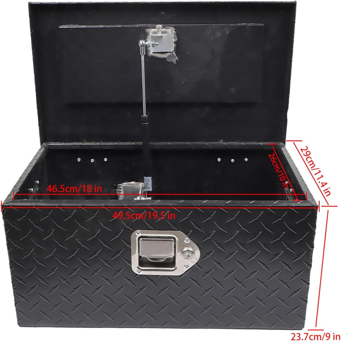 munirater 20 inch aluminum tool box storage truck showing dimensions