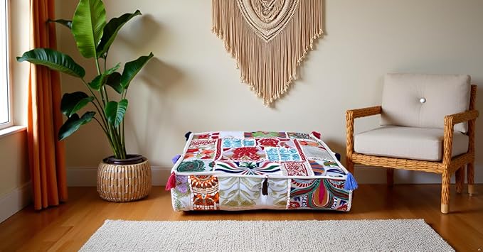 CRAFT KALA Indian Square Patchwork Traditional Pouf Cover Indian Living Room - Image 7