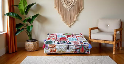 CRAFT KALA Indian Square Patchwork Traditional Pouf Cover Indian Living Room - Image 7