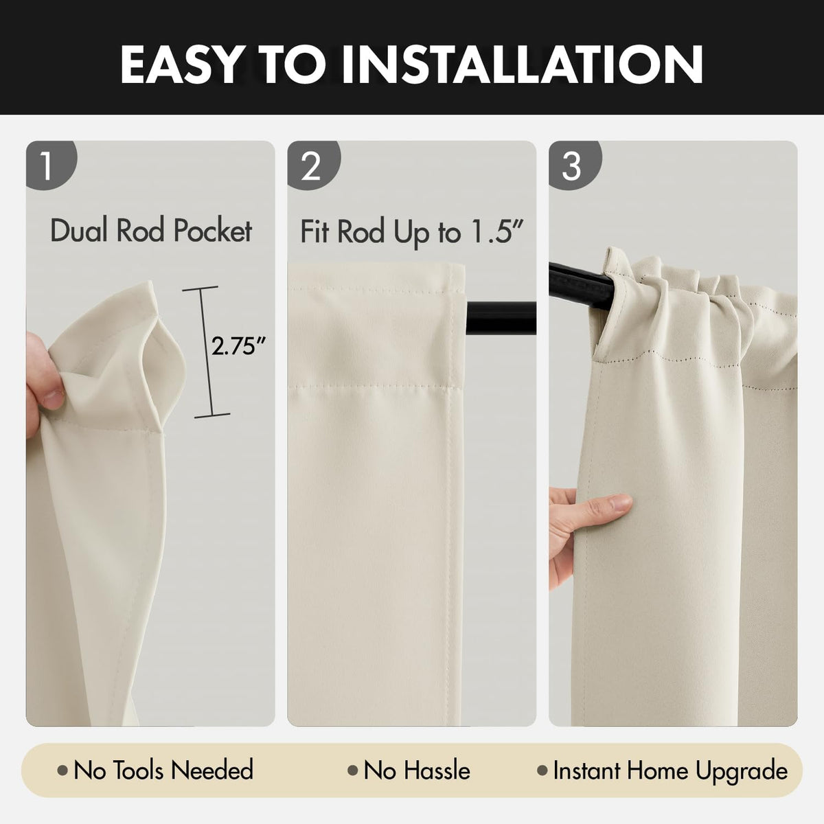 miulee cream beige room darkening bedroom curtains 63, package contents