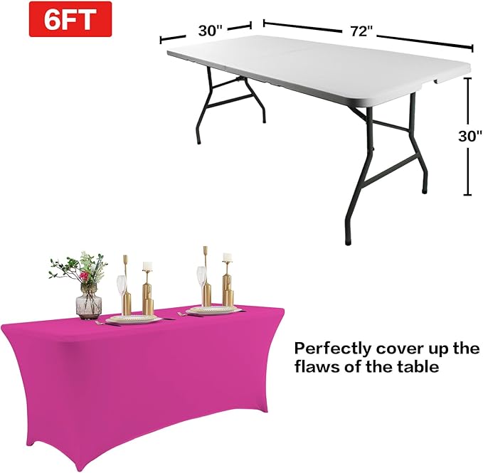 IVAPUPU 6FT Table Cloth for Rectangular Fitted Events Stretch Fuchsia Table - Image 3
