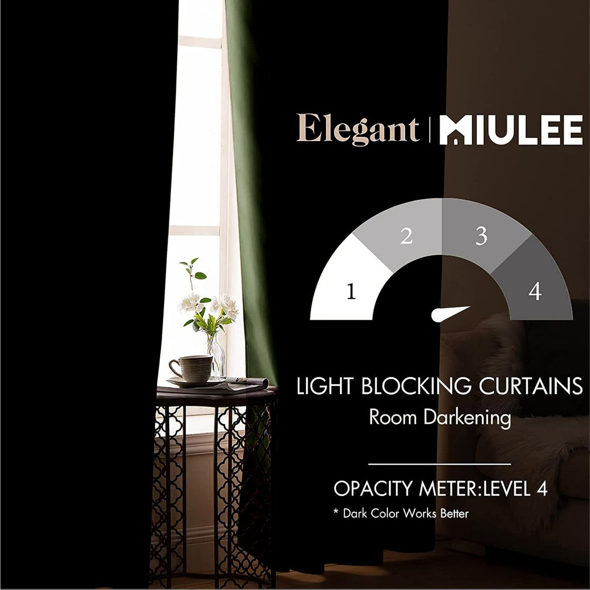 miulee olive blackout bedroom curtains drapes 84 inch shown in use