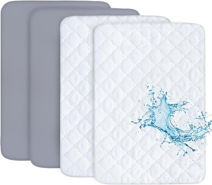 Biloban Pack and Play Sheets and Waterproof Mattress Protector Pad Cover 4 Pack by Bilobanbabybedding