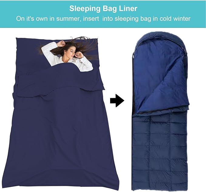 Sleeping Bag Liner, Travel Sheet & Adult Sleep Sack, Camping Sheets Travel - Image 3