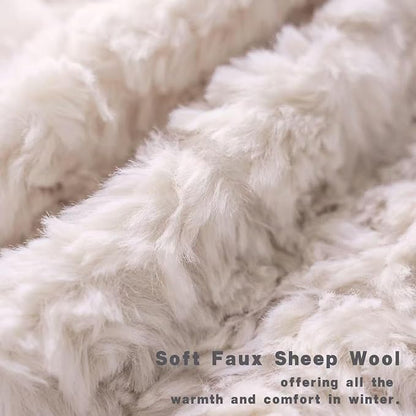 Neelvin Set of 2 Faux Fur Throw Pillow Covers 12x20 Inch Beige Cozy Soft Solid - Image 2