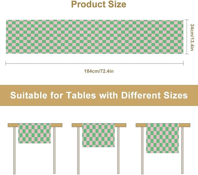 Retro Checkered Table Runner, Cute Pink Green Checkerboard Vintage Hippie - Image 7