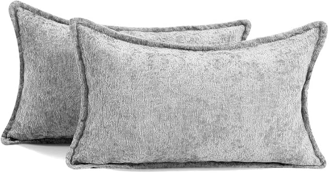 Pack of 2 Light Gray Decorative Throw Pillow Covers 12x20 Cozy Soft Chenille - Image 6