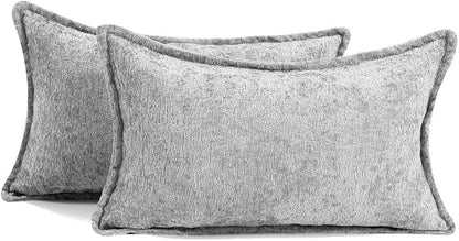 Pack of 2 Light Gray Decorative Throw Pillow Covers 12x20 Cozy Soft Chenille - Image 6