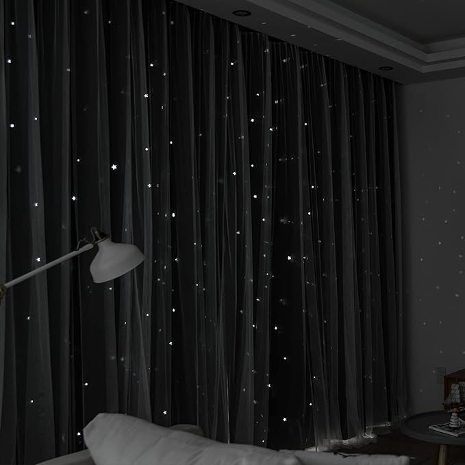 Kinryb Black Star Cutout Blackout Curtains Double Layer Curtains - Image 2