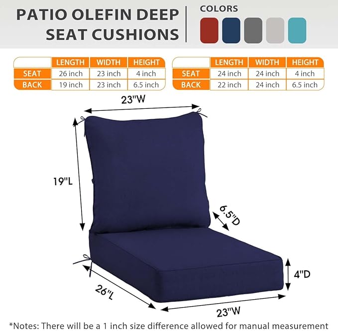 Sundale Outdoor Olefin Deep Seat Cushion Set of 2, Patio Chair Cushion and - Image 5