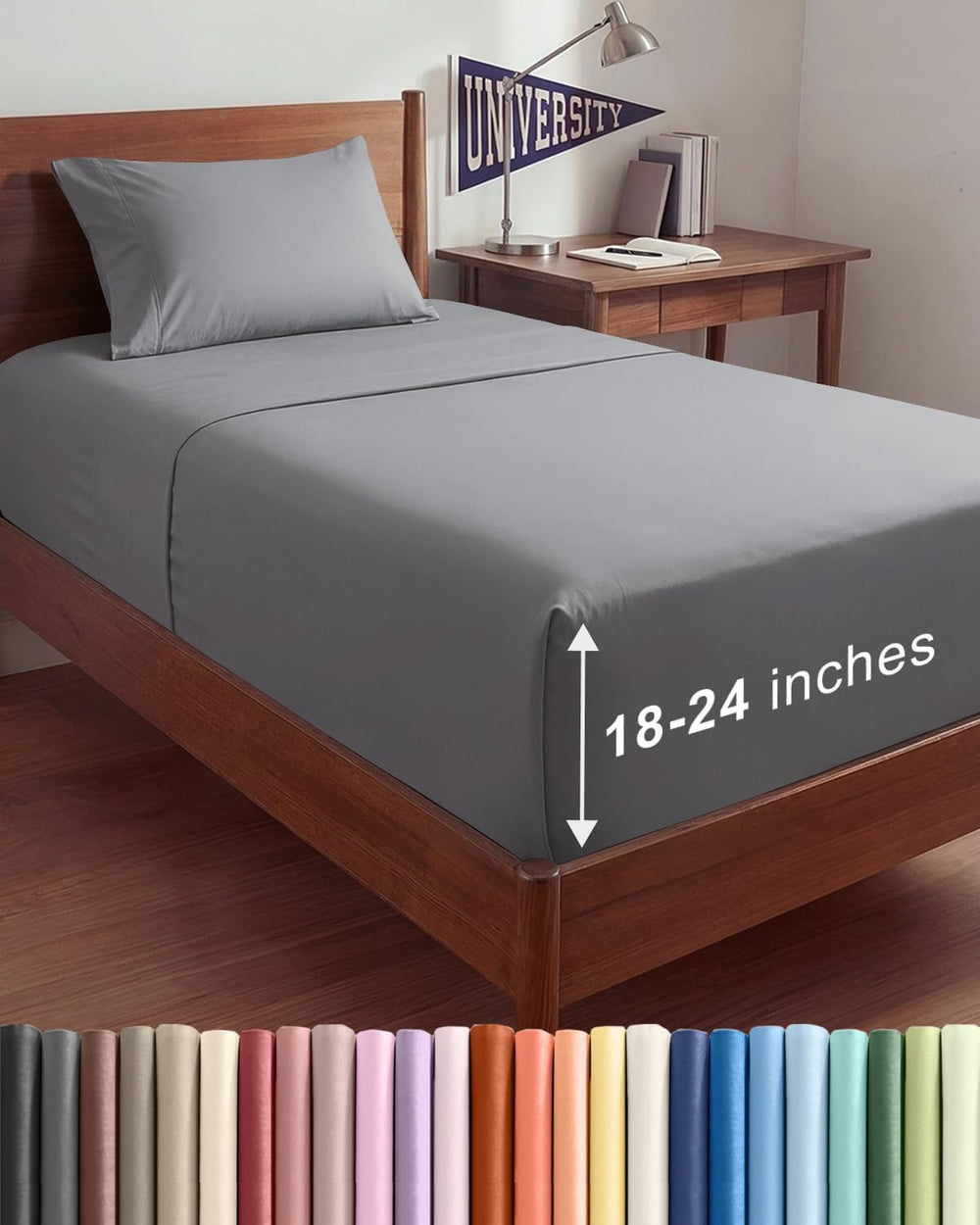 Extra Deep Twin XL Sheet Set - 3 Piece College Dorm Room - Steel Blue