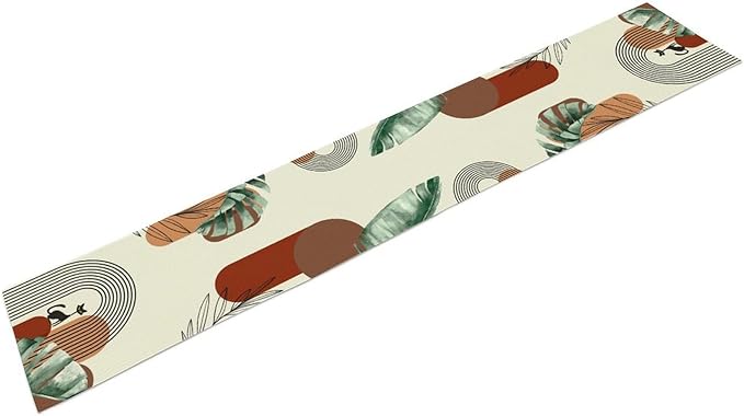 Mid Century Modern Table Runner, Abstract Green Leaves Black Cat Tropical - Image 6