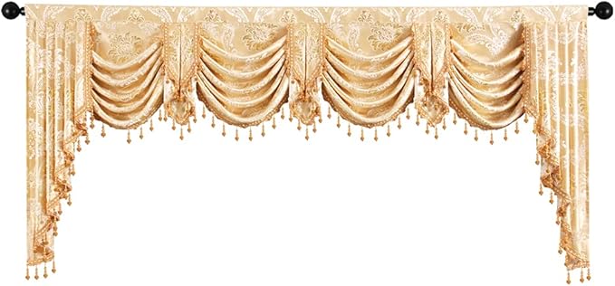 ELKCA ELKC European Style Golden Jacquard Swag Waterfall Valance - Image 6