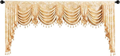 ELKCA ELKC European Style Golden Jacquard Swag Waterfall Valance - Image 6