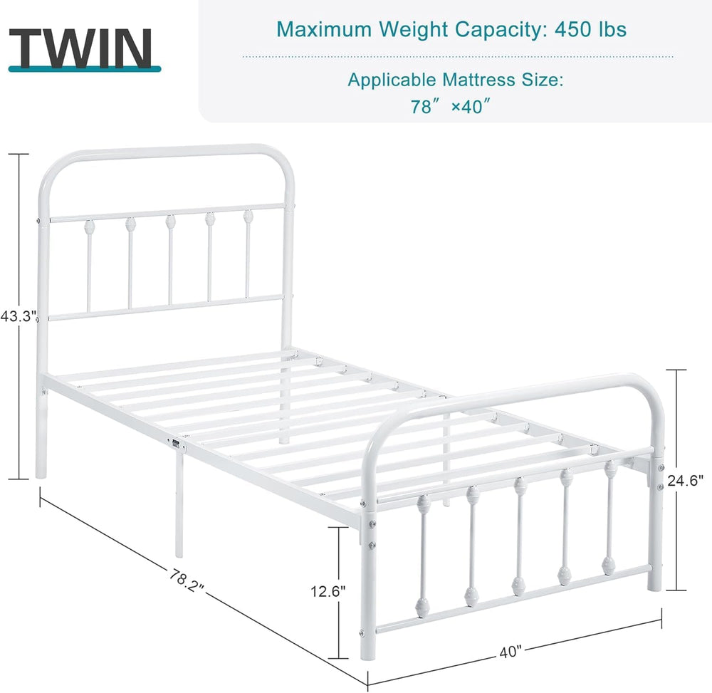 VECELO Twin Size Sturdy Metal Platform Bed Frame Classic Victorian Style Bed ...