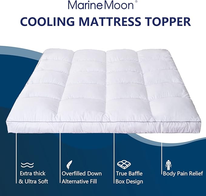 Marine Moon Extra Thick Cooling Plush Pillow Top Mattress Bed Topper, Fluffy - Image 4