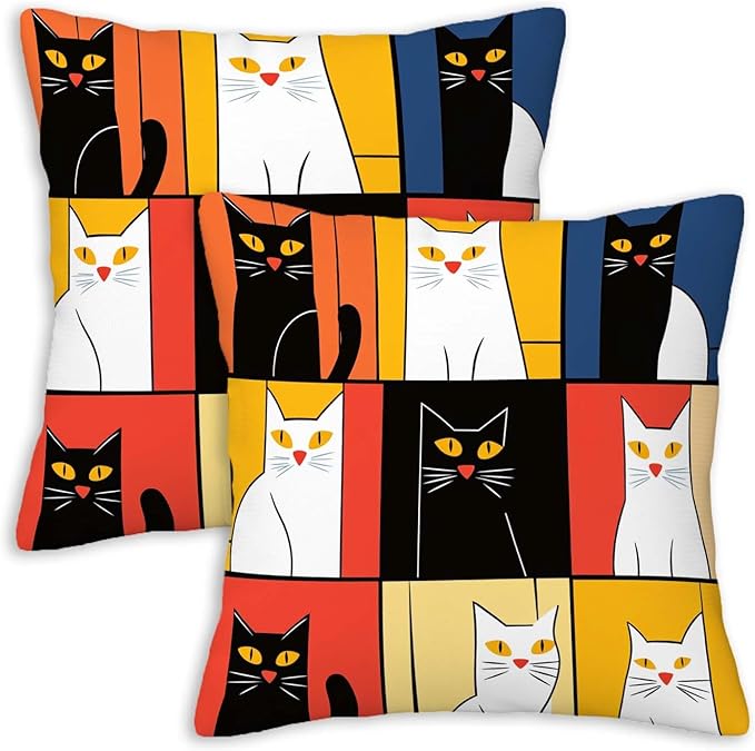 Abstract Cat Throw Pillow Cover 18x18 Set of 2 | Cushion Case by Unknown