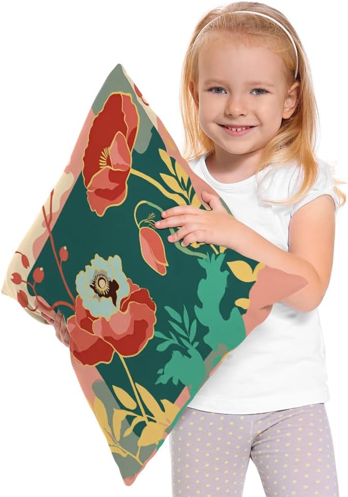 Moslion Poppy Pillowcases 18x18 Inch Abstract Tropical Blooming Flower Floral - Image 2