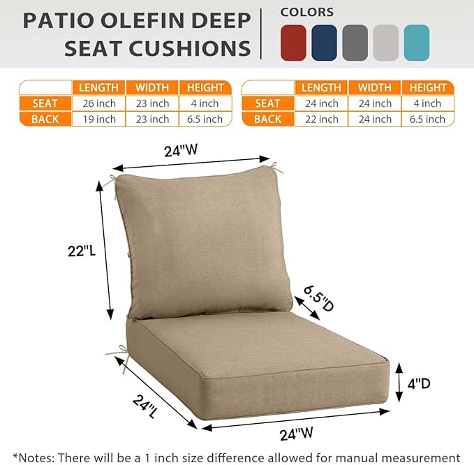 Sundale Outdoor Olefin Deep Seat Cushion Set of 2, Patio Chair Cushion and - Image 5