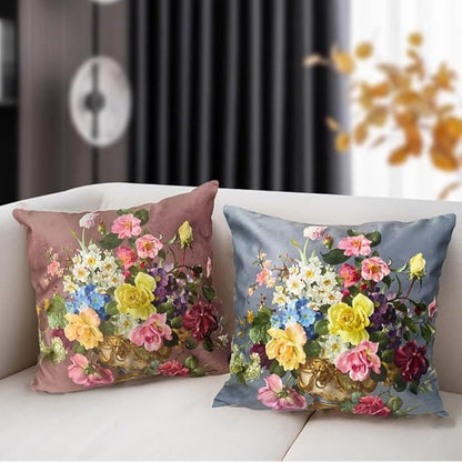 Vintage Retro Oil Painting Floral Bouquet 28x28 Plush Throw Pillow Case - Image 4
