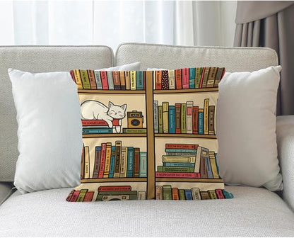 Moslion Book Pillows Decorative Throw Pillow Cover Nerd Book Lover Cat Sleeping - Image 4
