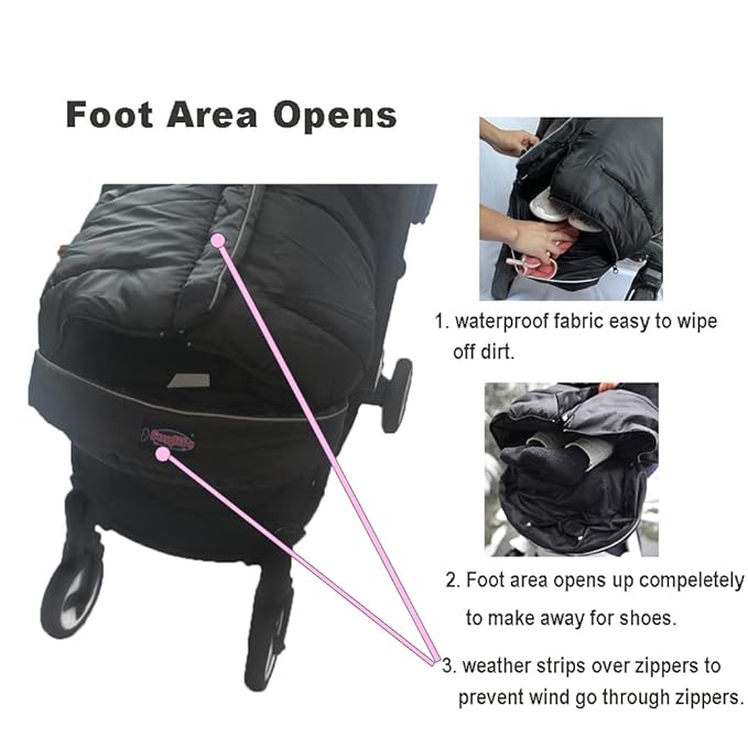 Cozy Toe Stroller Bunting Bag, Soft Coral Fleece Lining, Weather Proof - Image 3