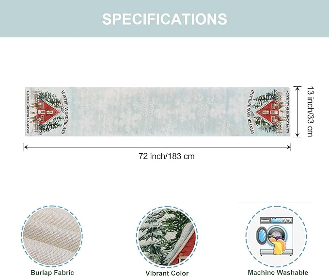Winter Deer Trees Table Runner 13x72 Inch Snow Treehouse Winter Kitchen Dinning - Image 6