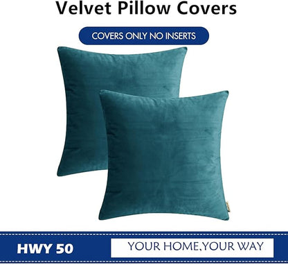HWY 50 Ocean Blue Velvet Throw Pillow Covers 16x16 Inch - Image 6