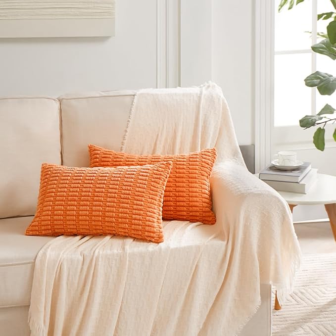 Fancy Homi 4 Packs Orange Fall Decorative Throw Pillow Covers 12x20 Inch - Image 6