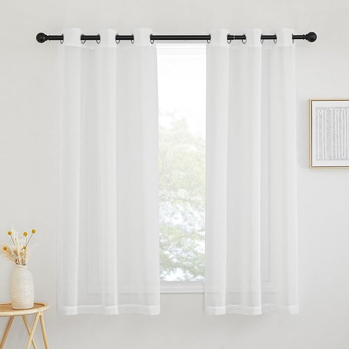 NICETOWN White Sheer Curtains 63 inch Length, Grommet Linen Blend Textured Semi by NICETOWN