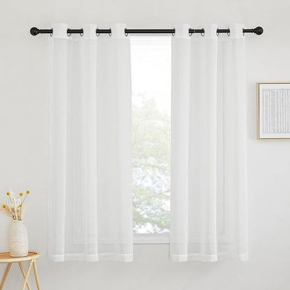 NICETOWN White Sheer Curtains 63 inch Length, Grommet Linen Blend Textured Semi by NICETOWN