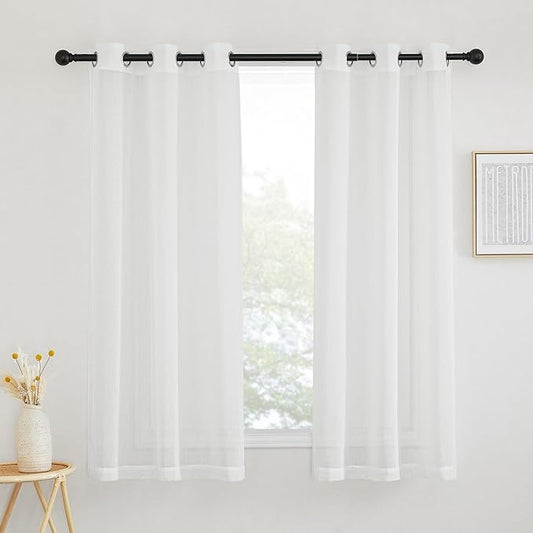 NICETOWN White Sheer Curtains 63 inch Length, Grommet Linen Blend Textured Semi by NICETOWN