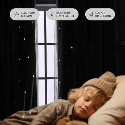 Anytime Romantic Kids Curtain, Hollow-Out Stars Window Curtain Double Layer - Image 4