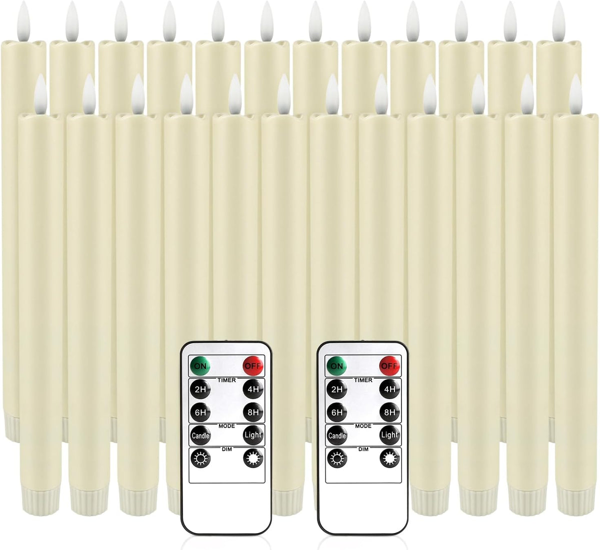 YOROXRG 24 Pack LED Flameless Taper Candles with Timer, Dripless Fake Candlesticks with 3D Flickering Flame, 9.6 Inches White Window Candle for Fireplace Christmas Halloween（Ivory）