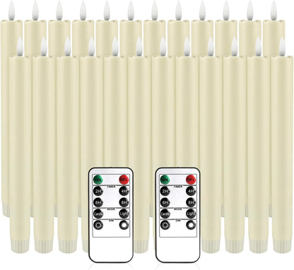 YOROXRG 24 Pack LED Flameless Taper Candles with Timer, Dripless Fake Candlesticks with 3D Flickering Flame, 9.6 Inches White Window Candle for Fireplace Christmas Halloween（Ivory）
