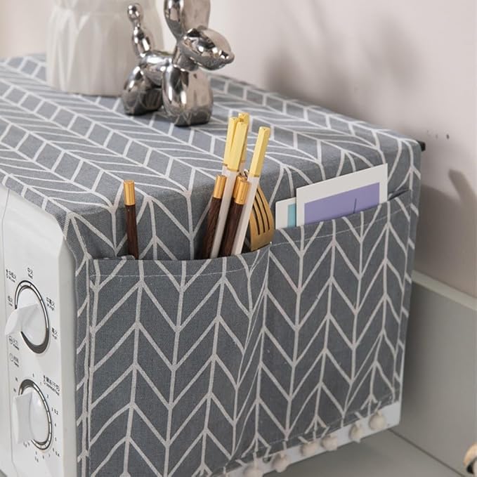 Microwave Oven Cover Dust Oil Proof Cotton Linen Waterproof Fabric Cloth - Image 3
