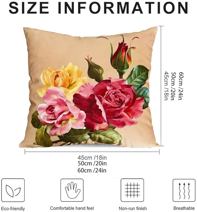 Elegant Decorative Floral Rose Throw Pillow Cover, Double - Image 2