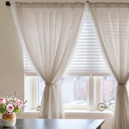 jinchan Linen Curtains for Living Room Bedroom Light Filtering Semi Sheer - Image 2