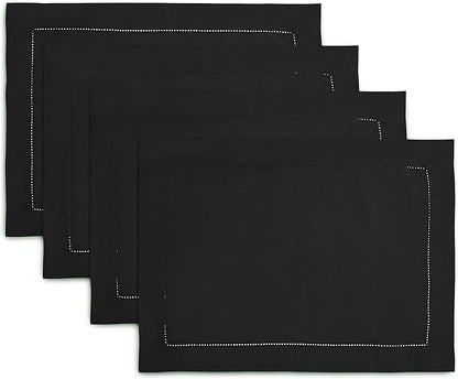 Home Ekaa Cotton Linen Placemat Set of 4 – Hemstitch Black Cloth Placemat-14 x by HomeEkaa