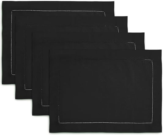 Home Ekaa Cotton Linen Placemat Set of 4 – Hemstitch Black Cloth Placemat-14 x by HomeEkaa