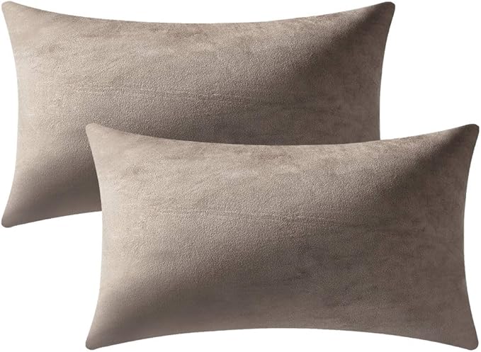 Decorative Pillow Covers 12x20 Taupe: 2 Pack Cozy Soft Velvet Rectangular Throw by DEZENE