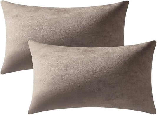 Decorative Pillow Covers 12x20 Taupe: 2 Pack Cozy Soft Velvet Rectangular Throw by DEZENE