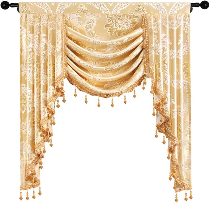 ELKCA Golden Jacquard Single Swag Waterfall Valance - Image 7