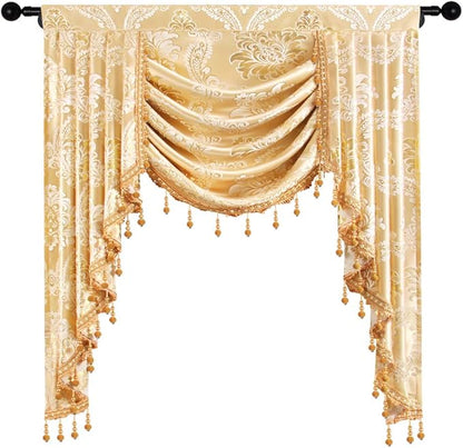 ELKCA Golden Jacquard Single Swag Waterfall Valance - Image 7