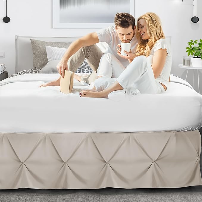 Nestl Linen Bed Skirt Cal King Size, Pinch Pleat Cal King Bed Skirt, Hotel - Image 6