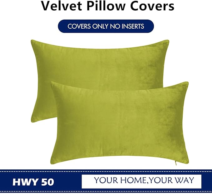HWY 50 Leaf Green Velvet Rectangular Throw Pillow Covers 12x20 Inch - Image 6