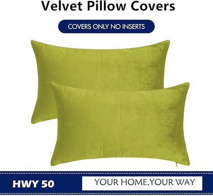 HWY 50 Leaf Green Velvet Rectangular Throw Pillow Covers 12x20 Inch - Image 6
