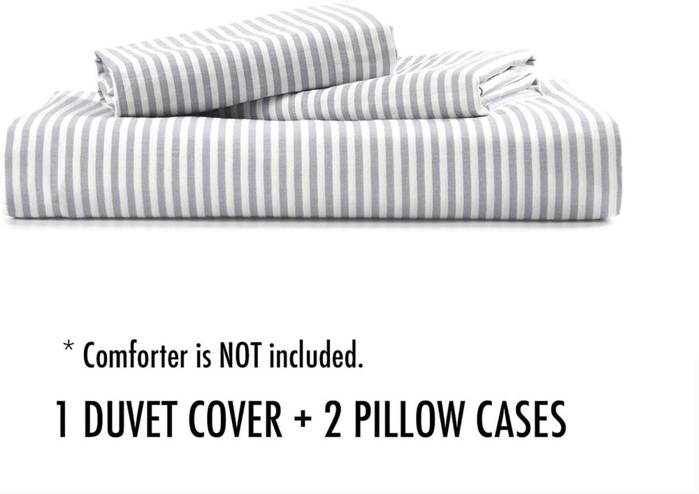 Wake In Cloud - Striped Cotton Duvet Cover Set, Ticking Stripe Pinstripe Farm...