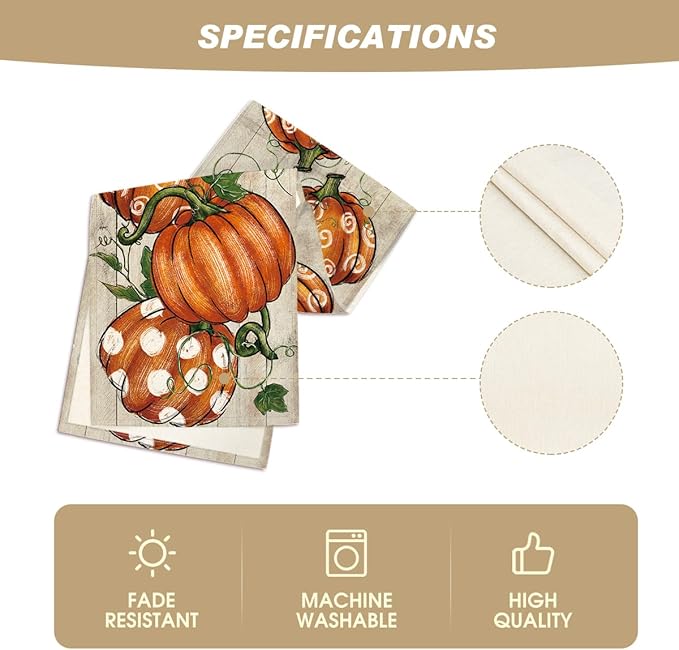 Artoid Mode Polka Dot Pumpkins Vine Wood 210 GSM Fall Table Runner, Seasonal - Image 5